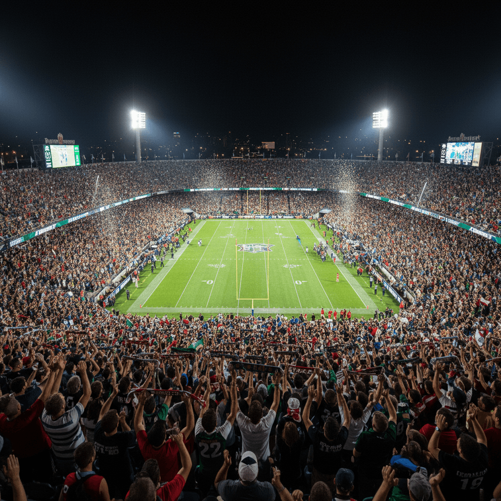 ملعب كرة قدم مكتظ بالجماهير المتحمسة