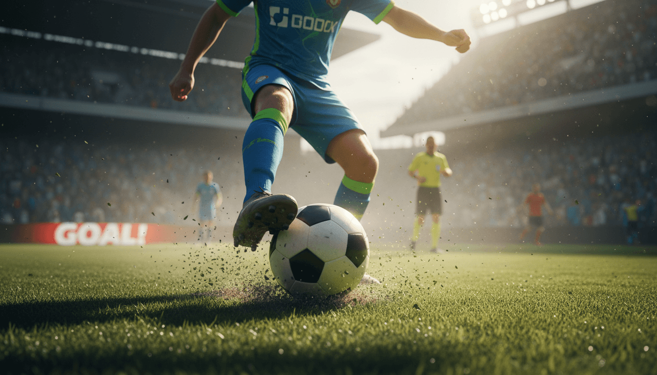مهاجم كرة قدم يسجل هدفاً مثيراً